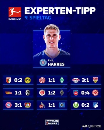 德转预测德甲：奥格02多特，拜仁31药厂，红牛31斯图，科隆11汉堡