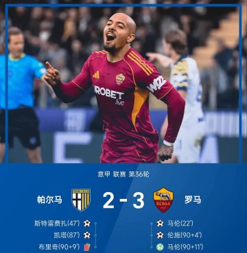 随着亚特兰大3-2击败AC米兰，罗马3-2绝杀帕尔马！意甲积分出炉